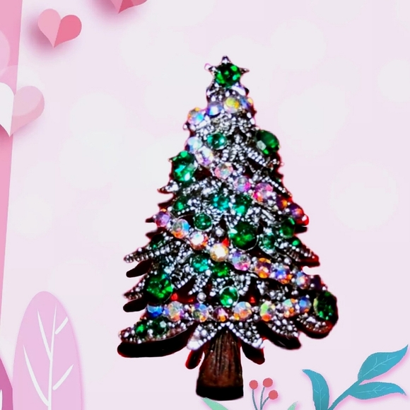 Small Crystal Christmas Tree Brooch  - C - Picture 1 of 16